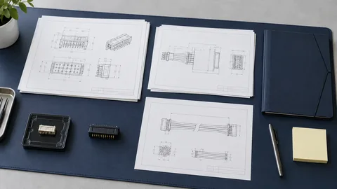 Ilustración de muestras de conectores y planos técnicos preparados para una solicitud de alternativas